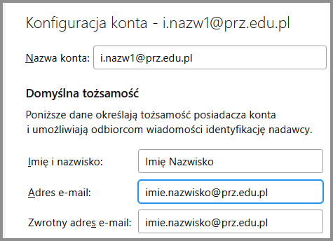 Menu: Ustawienia konta \ Adres e-mail: (np. imie.nazwisko@prz.edu.pl)